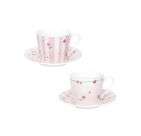 SET 2PCS PINK POLLEN COFFEE CUP WITH SAUCER NEW BONE CHINA BRANDANI