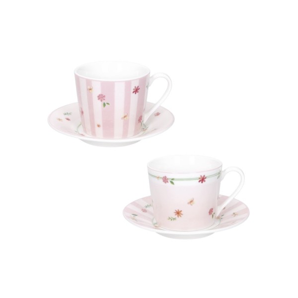 SET 2PCS PINK POLLEN COFFEE CUP WITH SAUCER NEW BONE CHINA BRANDANI