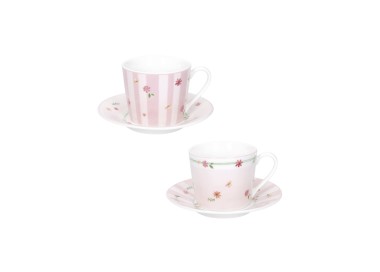 SET 2PCS PINK POLLEN COFFEE CUP WITH SAUCER NEW BONE CHINA BRANDANI