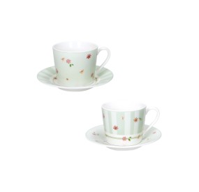 SET 2PZ TAZZINA CAFFE' POLLINE VERDE CON PIATTINO NEW BONE CHINA BRANDANI