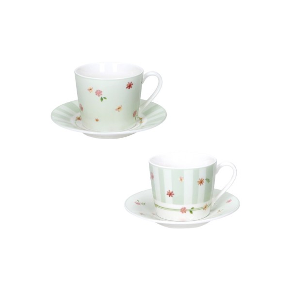 SET 2PZ TAZZINA CAFFE' POLLINE VERDE CON PIATTINO NEW BONE CHINA BRANDANI