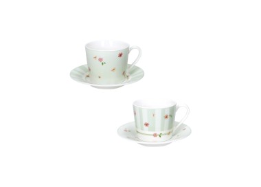 SET 2PZ TAZZINA CAFFE' POLLINE VERDE CON PIATTINO NEW BONE CHINA BRANDANI