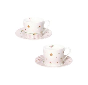 SET 2PCS PINK POLLEN TEA CUP WITH SAUCER NEW BONE CHINA BRANDANI