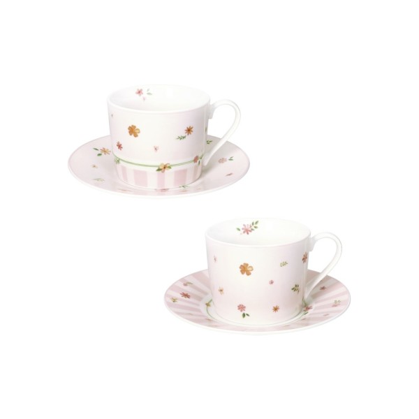 SET 2PCS PINK POLLEN TEA CUP WITH SAUCER NEW BONE CHINA BRANDANI