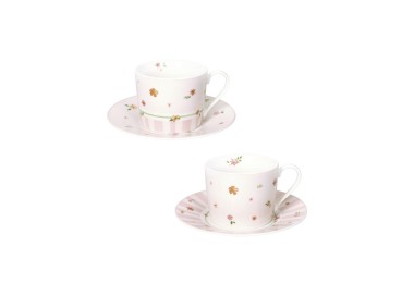 SET 2PCS PINK POLLEN TEA CUP WITH SAUCER NEW BONE CHINA BRANDANI