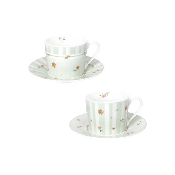 SET 2PCS GREEN POLLEN TEA CUP WITH SAUCER NEW BONE CHINA BRANDANI