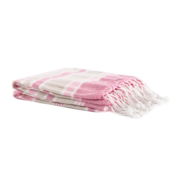 NATURAL STRIPED MICROSPONGE BEACH TOWEL FUCHSIA 75x190cm