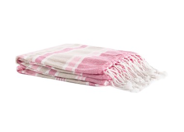 NATURAL STRIPED MICROSPONGE BEACH TOWEL FUCHSIA 75x190cm