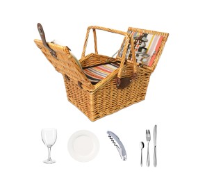 HONEY COLOR WICKER PICNIC BASKET FOR 2 PEOPLE