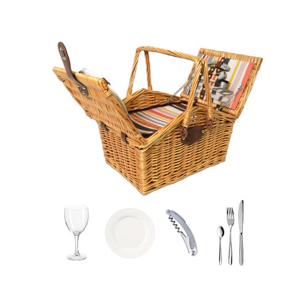 HONEY COLOR WICKER PICNIC BASKET FOR 2 PEOPLE