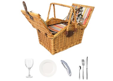 HONEY COLOR WICKER PICNIC BASKET FOR 2 PEOPLE