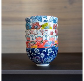 SET OF 6 DECORATED CERAMIC CUPS