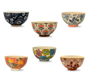 SET OF 6 DECORATED CERAMIC CUPS