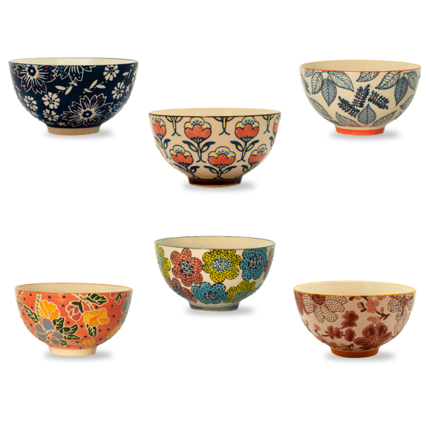 SET OF 6 DECORATED CERAMIC CUPS