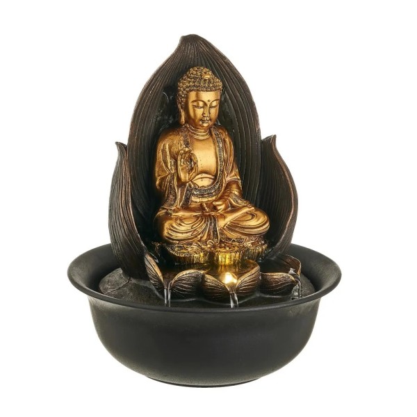 GOLD BUDDHA FOUNTAIN WITH LED LIGHT 30cm