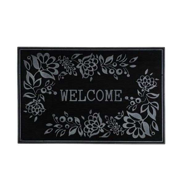 SILVER WELCOME RUBBER DOORMAT 60x40cm