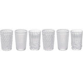 SET OF 6 ASSORTED GLASS GLASSES VILLA D'ESTE