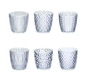 SET OF 6 WATER GLASSES IN WORKED GLASS WITH VILLA D'ESTE GEOMETRIES