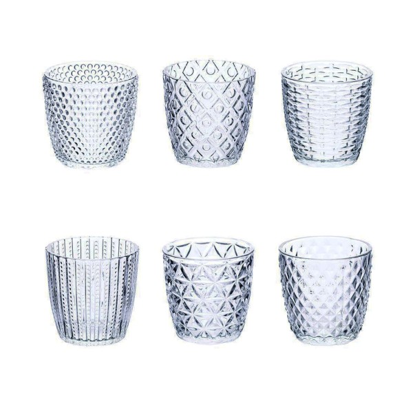 SET OF 6 WATER GLASSES IN WORKED GLASS WITH VILLA D'ESTE GEOMETRIES