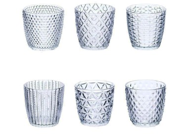 SET OF 6 WATER GLASSES IN WORKED GLASS WITH VILLA D'ESTE GEOMETRIES