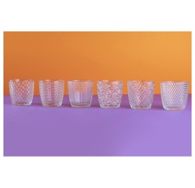 SET OF 6 WATER GLASSES IN WORKED GLASS WITH VILLA D'ESTE GEOMETRIES