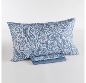 SET OF SHEETS + DOUBLE PILLOWCASES PASLEY - BLUE COLOR 100% COTTON