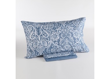 SET OF SHEETS + DOUBLE PILLOWCASES PASLEY - BLUE COLOR 100% COTTON