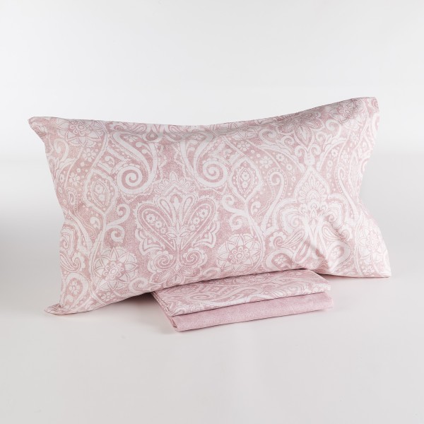 SET OF SHEETS + DOUBLE PILLOWCASES PASLEY - PINK COLOR 100% COTTON