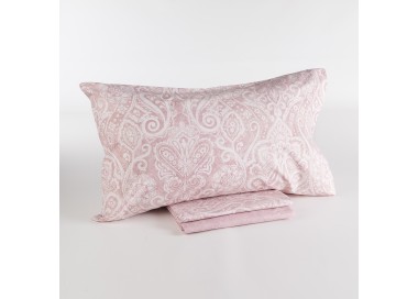 SET OF SHEETS + DOUBLE PILLOWCASES PASLEY - PINK COLOR 100% COTTON