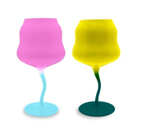 SET OF 2 PCS COCKTAIL GLASSES IN SAMARCANDA GLASS YELLOW - FUCHSIA