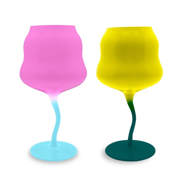 SET OF 2 PCS COCKTAIL GLASSES IN SAMARCANDA GLASS YELLOW - FUCHSIA