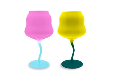 SET OF 2 PCS COCKTAIL GLASSES IN SAMARCANDA GLASS YELLOW - FUCHSIA