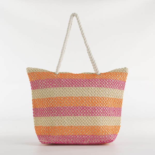 COLOR SUMMER BEACH BAG WITH ZIP CLOSURE