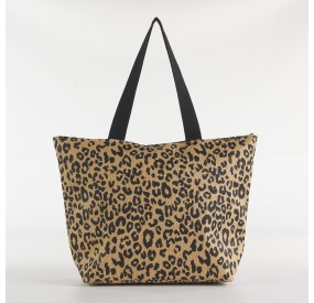 LEOPARD SUMMER BEACH BAG WITH ZIP CLOSURE