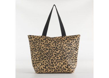 LEOPARD SUMMER BEACH BAG WITH ZIP CLOSURE