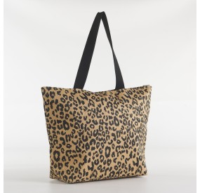 LEOPARD SUMMER BEACH BAG WITH ZIP CLOSURE