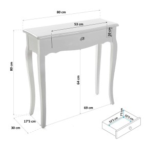 CAGLIARI ENTRANCE TABLE IN WHITE WOOD 80x30cm VERSA