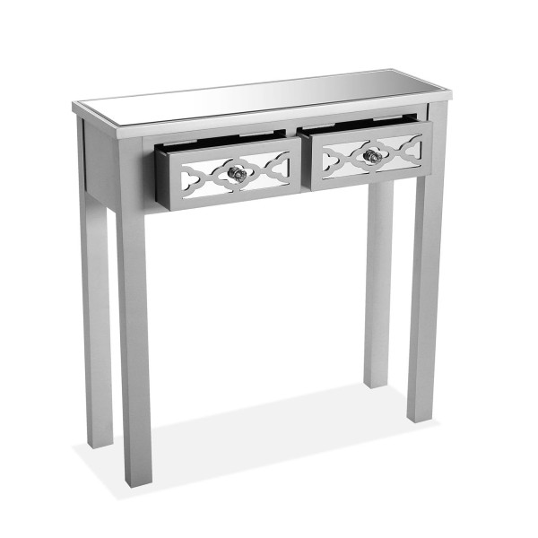 SAFIRA ENTRY TABLE WITH 2 DRAWERS IN SILVER WOOD