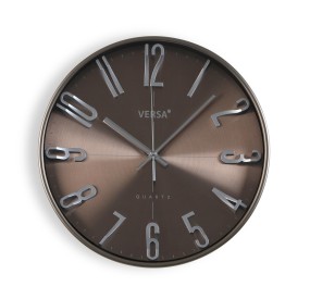 VERSA SILVER AND BROWN ROUND WALL CLOCK 30cm