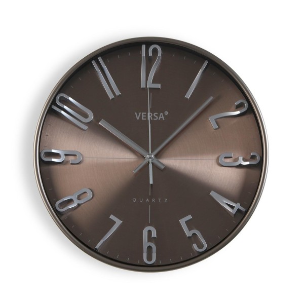 VERSA SILVER AND BROWN ROUND WALL CLOCK 30cm