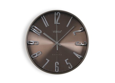 VERSA SILVER AND BROWN ROUND WALL CLOCK 30cm