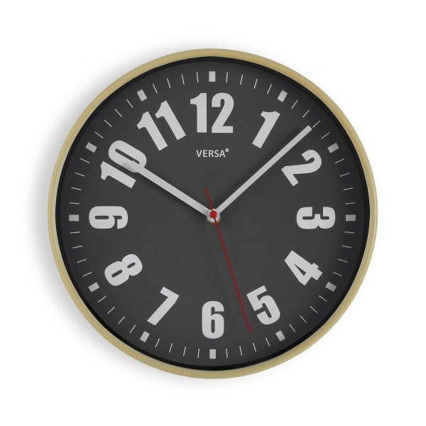 VERSA BLACK AND YELLOW ROUND WALL CLOCK 30cm - RED MARKER