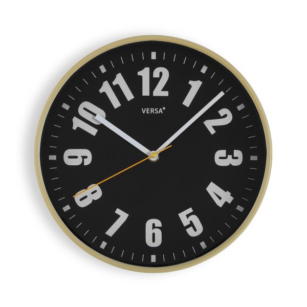 VERSA BLACK AND YELLOW ROUND WALL CLOCK 30cm - YELLOW HAND