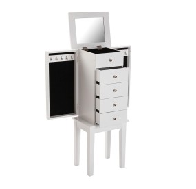 CHEST OF DRAWERS JEWELRY CABINET IN WHITE MDF WOOD WITH MIRROR