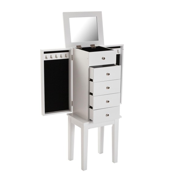 CHEST OF DRAWERS JEWELRY CABINET IN WHITE MDF WOOD WITH MIRROR