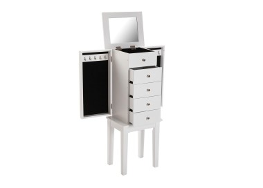 CHEST OF DRAWERS JEWELRY CABINET IN WHITE MDF WOOD WITH MIRROR