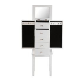 CHEST OF DRAWERS JEWELRY CABINET IN WHITE MDF WOOD WITH MIRROR