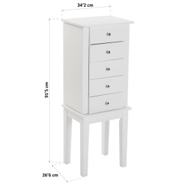 CHEST OF DRAWERS JEWELRY CABINET IN WHITE MDF WOOD WITH MIRROR