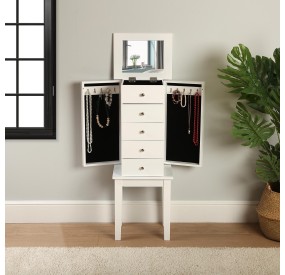 CHEST OF DRAWERS JEWELRY CABINET IN WHITE MDF WOOD WITH MIRROR