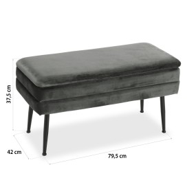 OPENABLE BENCH WITH DARK GRAY VELVET COMPARTMENT